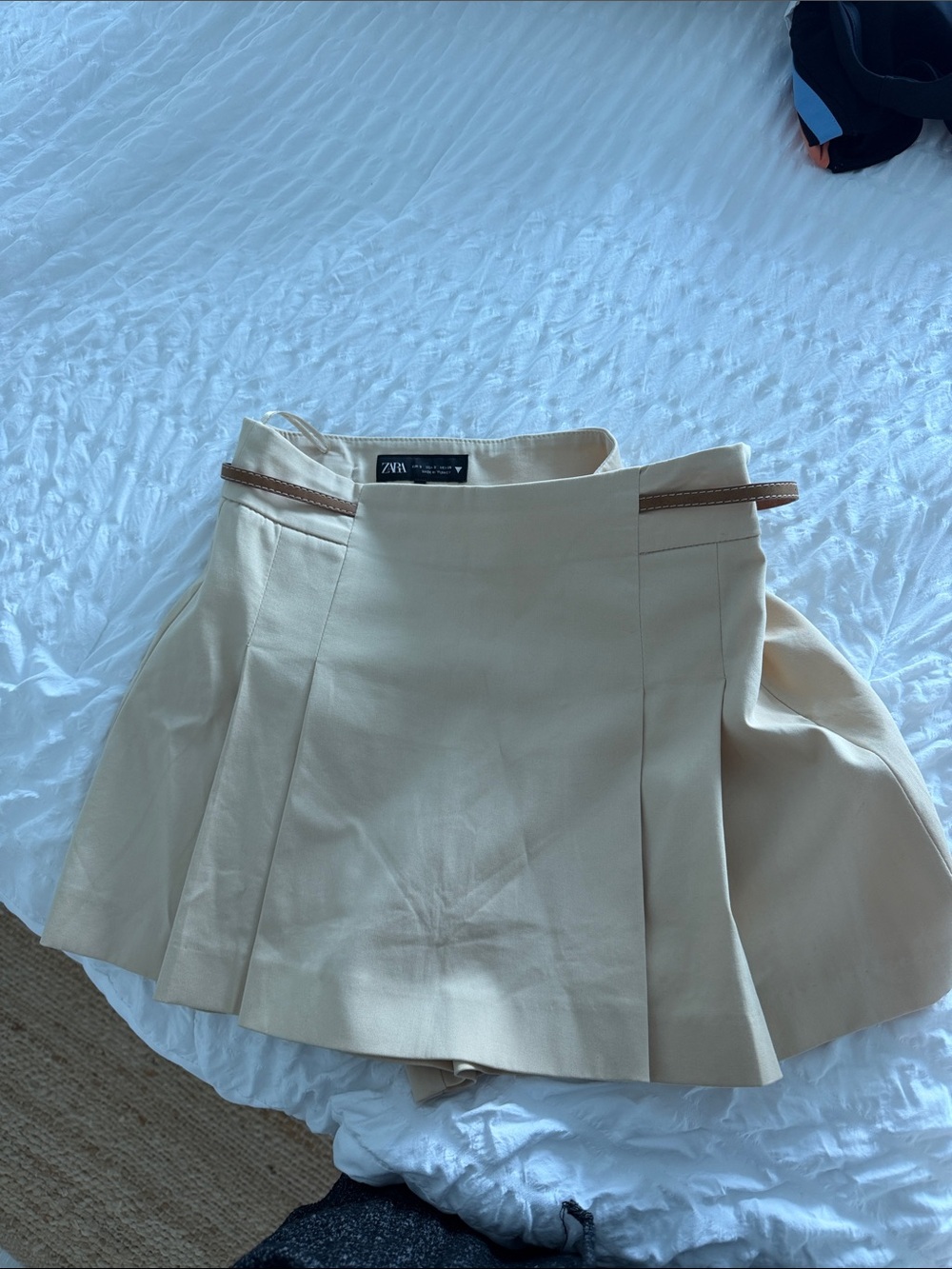 Zara Beige Skater Mini Skirt with Brown Trim